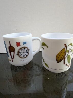 Vintage Arcopal Milk Glass Coffee Mugs, France, Pair
